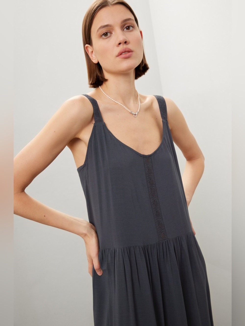 Splendid Charcoal Gray Lace-Trim Slip Dress
